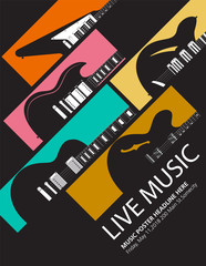 Live music background with a generic guitars with space for type for print or web use 