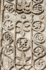 Venice, detail of an ancient column of the Basilica of San Marco with bas relief, St Mark square, UNESCO world heritage site, Veneto, Italy, Europe