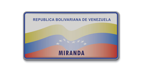 Car number plate. venezuela