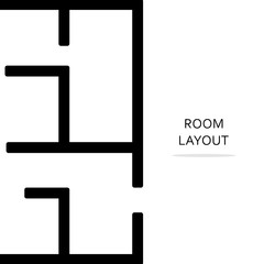 Room layout. Label of the layout of the room. The architectural scheme of the floor of the apartment. Simple black icon. The logo is drawn in outline style. Flat style. Vector illustration