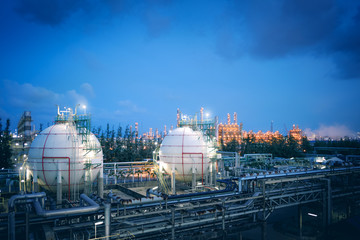 Gas storage sphere tanks and pipeline in Chemical industrial plant or Oil and gas refinery...