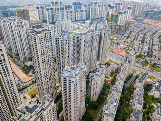 Fototapeta na wymiar Aerial photography of high buildings in urban real estate community