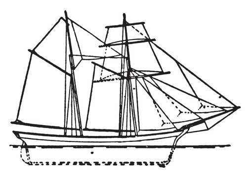 English Schooner, vintage illustration.