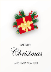 Christmas card with gift and decoration