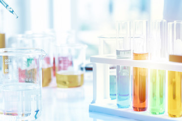 Glass beakers of various sizes in a science laboratory Used for adding chemical fluids to experiment About doing research for science