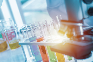 Glass beakers of various sizes in a science laboratory Used for adding chemical fluids to experiment About doing research for science