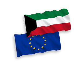 Flags of European Union and Kuwait on a white background