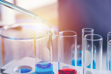 Glass beakers of various sizes in a science laboratory Used for adding chemical fluids to experiment About doing research for science