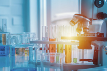 Glass beakers of various sizes in a science laboratory Used for adding chemical fluids to experiment About doing research for science
