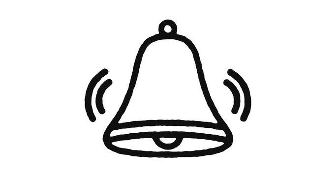 Alarm bell outline icon animation footage/video. Hand drawn like symbol animated with motion graphic, can be used as loop item, has alpha channel and it's at 4K video resolution.