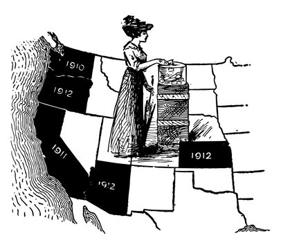 Women's Suffrage Map vintage illustration
