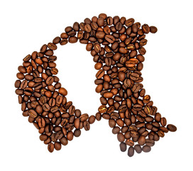 English alphabet of Coffee seeds isolated on white background, Letter A symbol made from Coffee seeds.