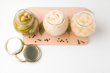 Fermented vegetables on a white background.