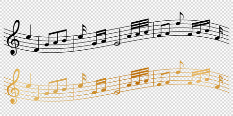 musical notes melody on transparent background