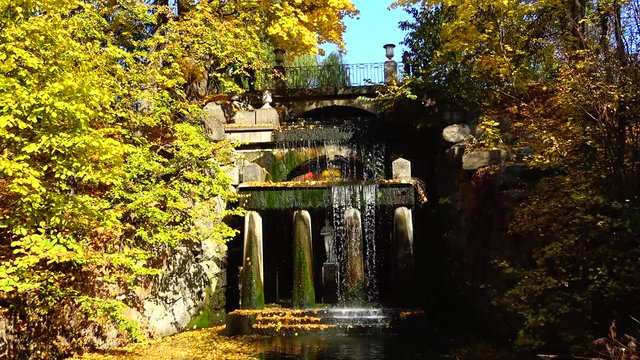 UKRAINE, Uman - October 19, 2019:  Fetydyi Grotto with a statue of Venery, Sofievsky Park, Uman, Ukraine