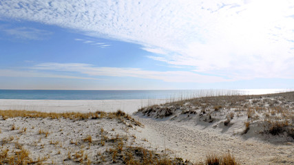Florida beach on the Gulf of Mexico is deserted in winter.