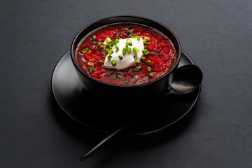 Borscht. Traditional hot dish of Russian and Ukrainian cuisine.