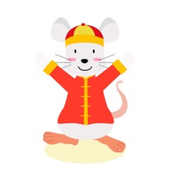 Happy Chinese New Year with happy Rat tradional chinese costume. lantern, scroll lank paper, lion dance, rat, golden money