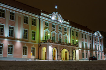 Night view of a Parliament building in Tallinn. Estonia