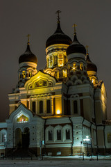 Fototapeta na wymiar Night view of a Alexander Nevsky Cathedral in Tallinn. Estonia