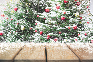 Christmas holiday background with empty tabletop for display your product.