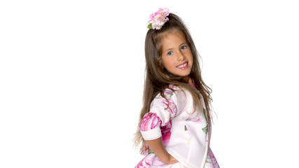 Portrait of a little girl close-up.Isolated on white background.