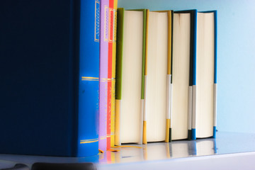 Bright books on the shelf, study