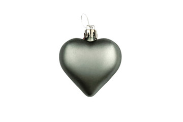 Gray matte heart, Christmas tree decoration isolated on white background