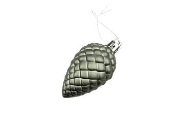 Fototapeta premium Gray matte pine cone, Christmas tree decoration isolated on white background