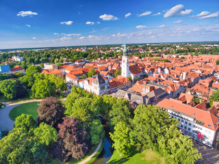 Celle aerial view from drone, Germany. Homes and city park - obrazy, fototapety, plakaty