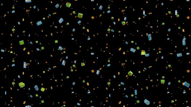 LOOP_TILE Christmas Present ABCD with alpha. This footage is loopable and tileable and can create an endless & infinite seamless background. It comes with an alpha channel that can be added to the RGB