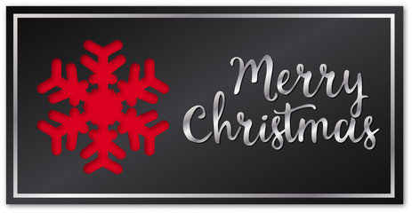 Merry Christmas and Happy New Year banner design. Red Slowflake on the left with paper cutout effect and Merry Christmas on right side. 