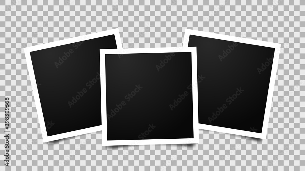 Poster Empty photo frames mockup isolated on transparent background. Scrapbook design. Set of template photo frames with shadow.