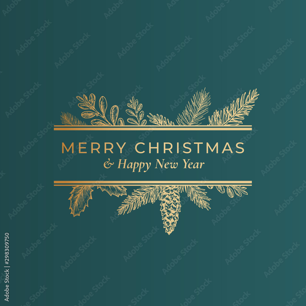Canvas Prints christmas abstract botanical label with rectangle frame banner and modern typography. classy green a