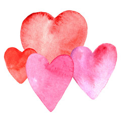 Watercolor hearts isolated on white background