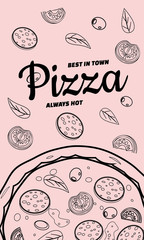 Pizza food menu for restaurant and cafe. Design in doodle style template flyer baner