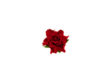 Small red paper carnation flower for scrapbooking isolated on white background