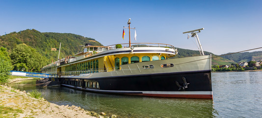Panorama of a historic river boat in Boppard, Germany