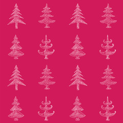 art, christmas tree, design elements, endless, fir tree, flag, for print, for wallpaper, for web, for wrapping paper, hand drawn, illustration, New Year, on red, pattern, seamless, stock, stylized, ve