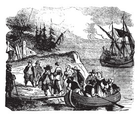 Landing of the Walloons,vintage illustration