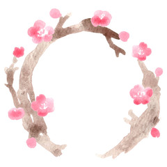 梅の枝　水彩イラスト