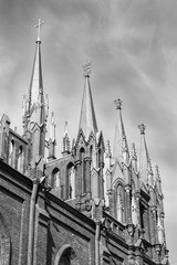 Fototapeta premium Old brick church. Black and white photo