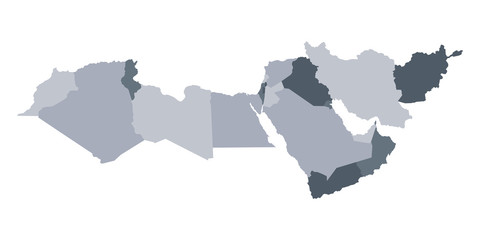 Grey map of Middle East.