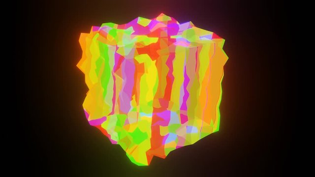 rotating glowing 3d rainbow box seamless loop. abstract seamless loop 3d render geometric background.