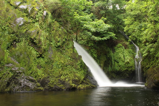 Llanberis waterfall in forest © eric