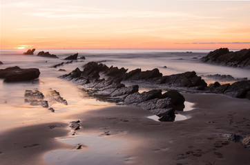 Fototapeta na wymiar Sunset in Barrika beach, Basque country