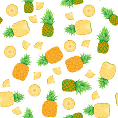 Cute seamless pattern with pineapple cut into rings and slices