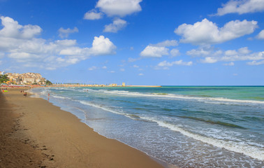 View of the little picturesque village in south Italy: Rodi Garganico and the beach at summer...