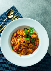 Stir fried macaroni with  spicy prawn for lunch or dinner