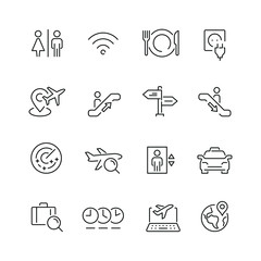 Airport related icons: thin vector icon set, black and white kit © Mykola
